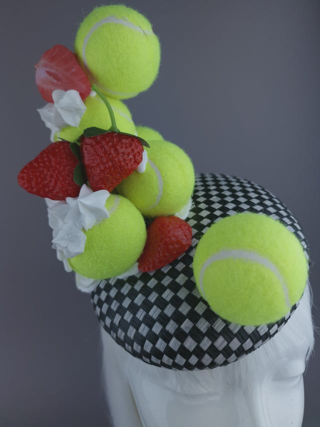 Pearls & Swine: Wimbledon Fascinator Tennis Balls Hat - Strawberries & Cream