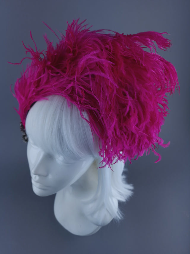 "Nomi" Pink Feather Headdress with Jewel