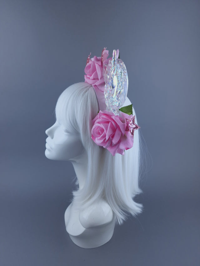 "Star Dust" Velvet Pink Rose, Stars & Unicorn Headdress