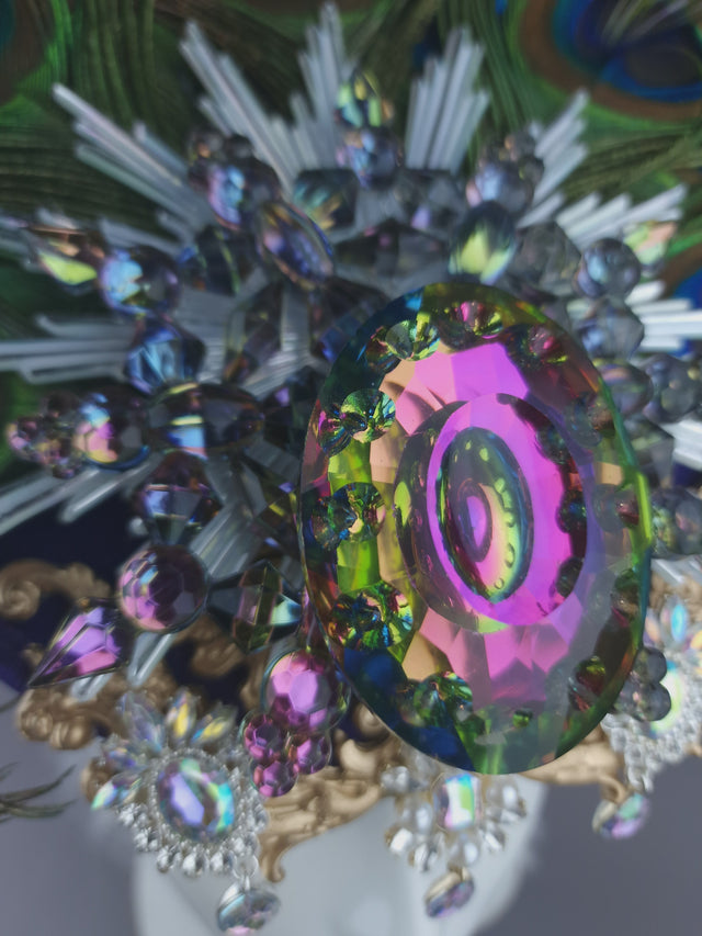 Pearls & Swine: Jewel & Peacock Feather Fascinator Hat "Nile"