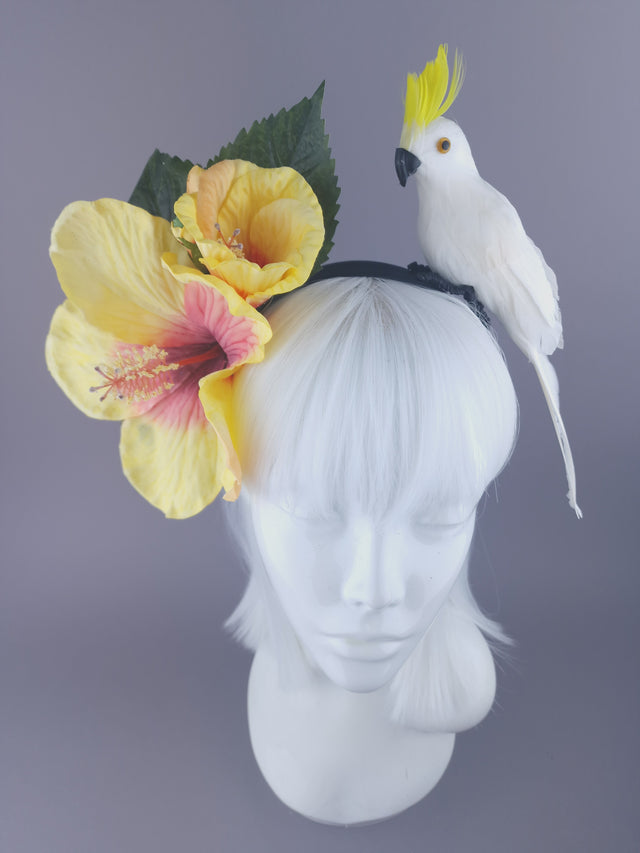 "Luana" Yellow Hibiscus & White Parrot Headdress