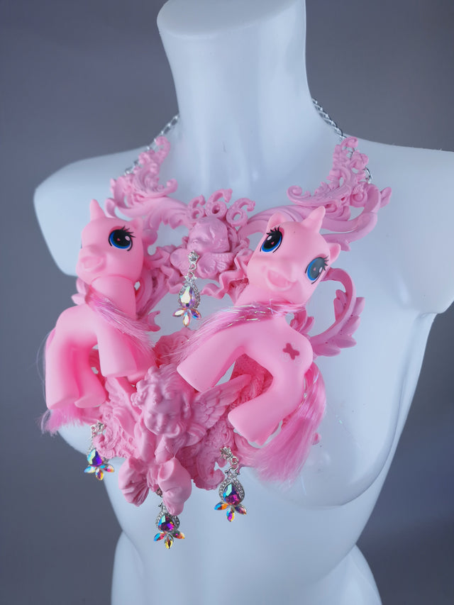 "Babylonia" Pastel Pink Pony & Filigree 666 Neckpiece