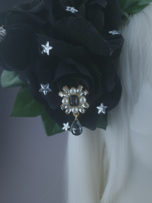 Pearls & Swine: Black Roses & Bat Headband Headpiece "Belfry"