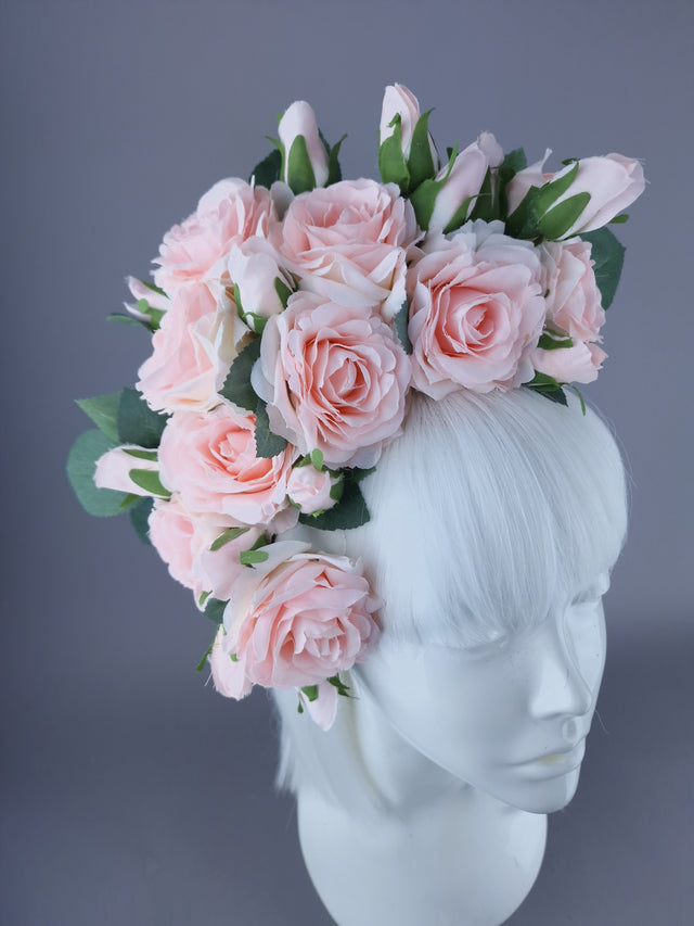 "Ida" Pastel Pink Rose & Rosebud Flower Headdress