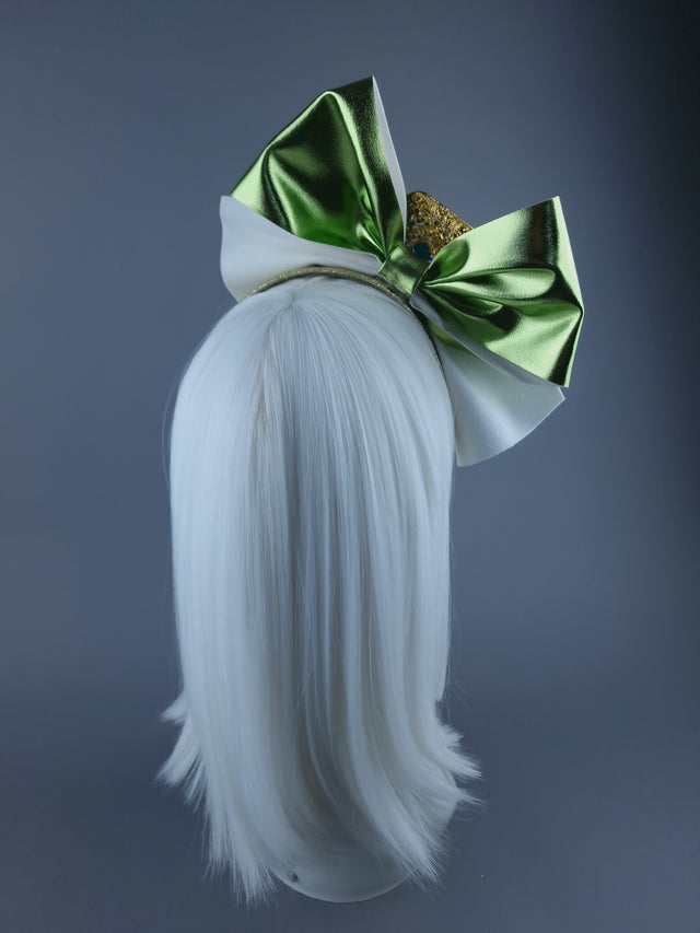 Green Metallic Bow & Jewel Xmas Headdress