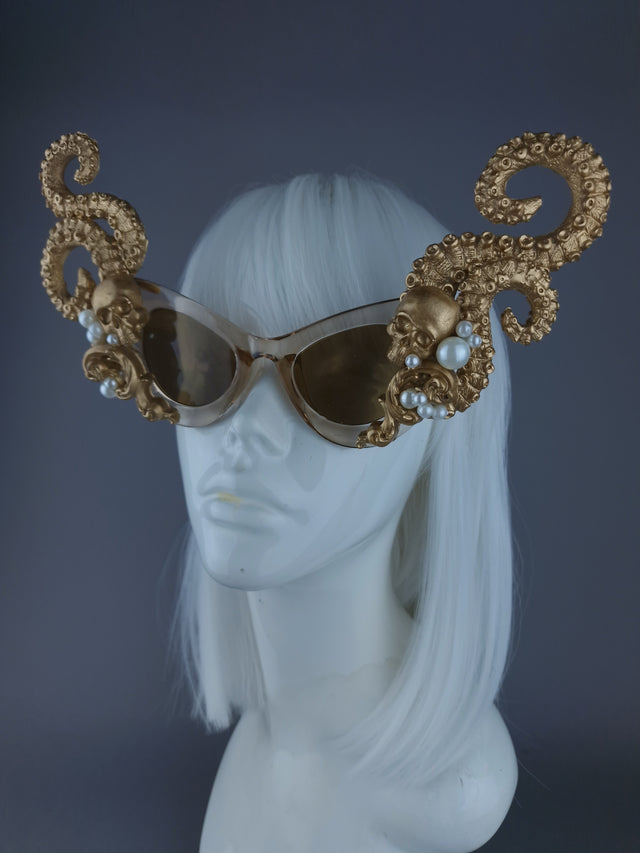 "Astaroth" Gold & Pearl Octopus Kraken Tentacle Sunglasses