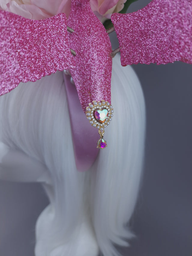 Pearls & Swine: Headdress Pink Flamingo, Pearl & Peony