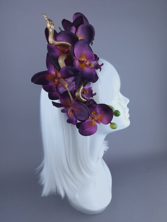 "Serpentes" Purple Orchid & Gold Snake Headdress