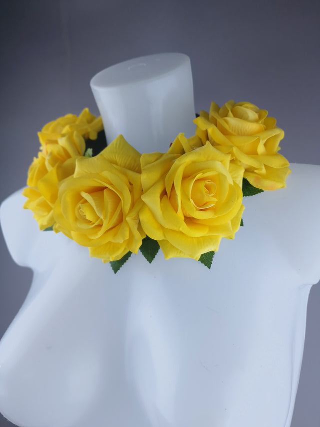 "Eva" Yellow Rose Flower Headdress & Neckpiece