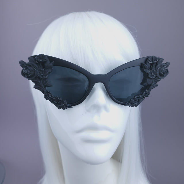 Pearls & Swine: Black Filigree & Rose Cat Eye Sunglasses "Rose Noire"