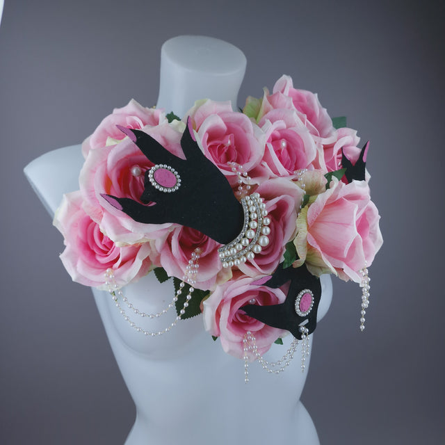 Pearls & Swine: Sexy Pink Roses & Pearls Neckpiece "WAP"