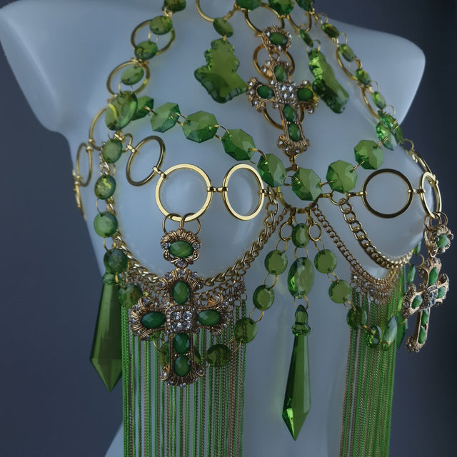 "Limelight" Green & Gold Jewel & Chain Harness