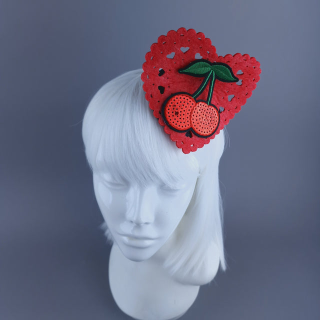 "Mimi" Heart & Cherry Mini Fascinator