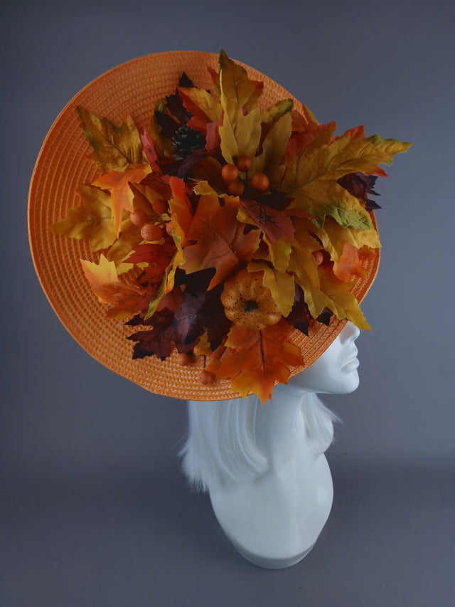 "Maple" Orange Autumn Leaf & Pumpkins Hat