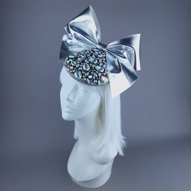 "Diella" Grey Jewel & Silver Bow Fascinator Hat