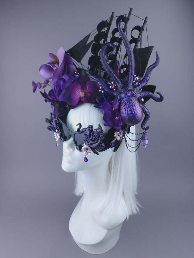 Pearls & Swine: Bespoke Commission Purple & Black Ship Headdress with Sunglasses