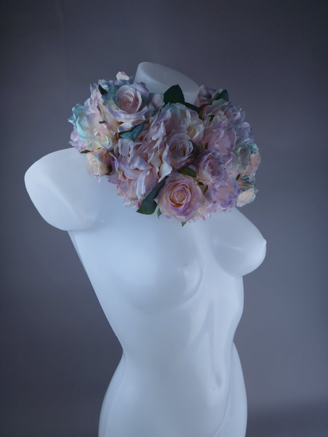 "Bonnie" Pastel Rose & Flower Headdress & Neckpiece