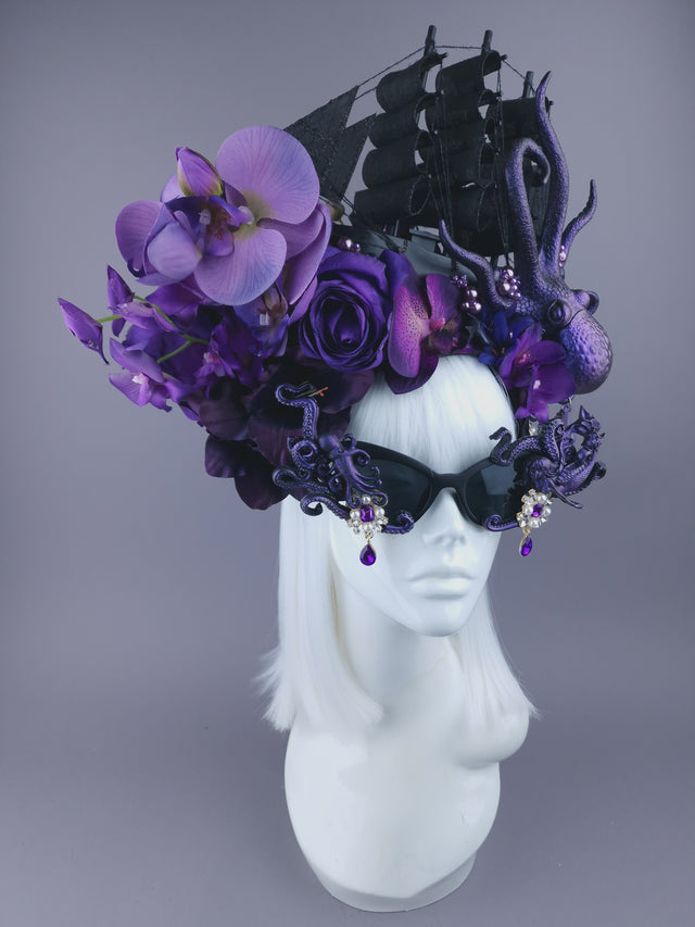 Pearls & Swine: Bespoke Commission Purple & Black Ship Headdress with Sunglasses