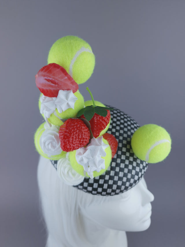 Pearls & Swine: Wimbledon Fascinator Tennis Balls Hat - Strawberries & Cream