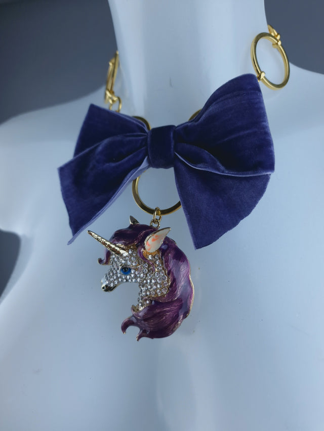 Gold Ring, Purple Bow & Unicorn Necklace Jewellery