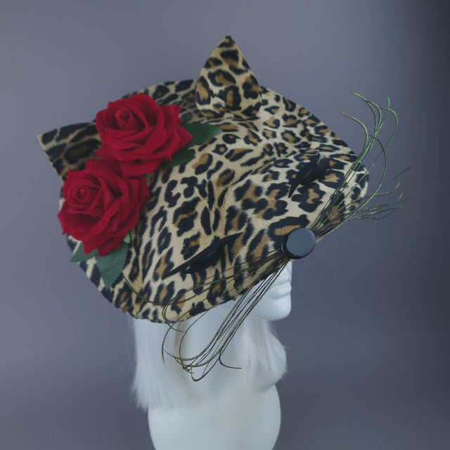 "Purrr" Leopard Print Cat & Rose Hat