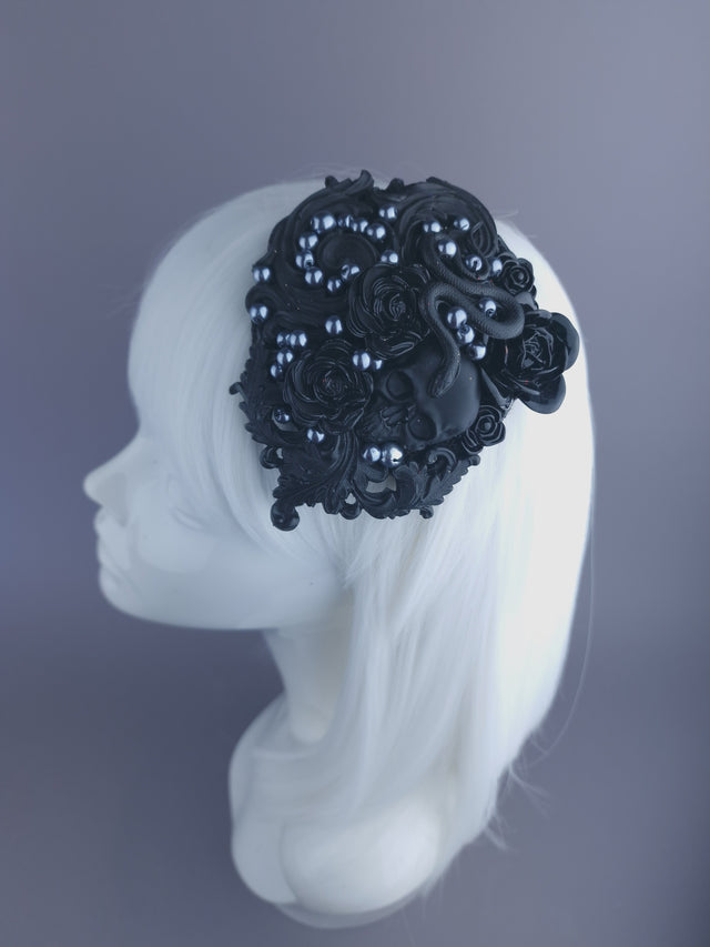 "Deathe" Black Filigree Mini Fascinator
