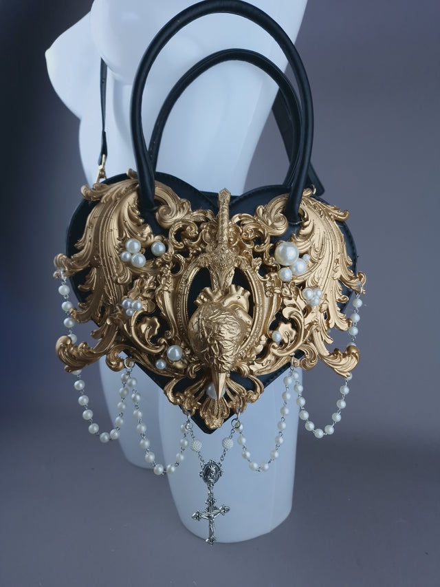 "Tullia" Gold Filigree & Pearl Heart Shaped Handbag