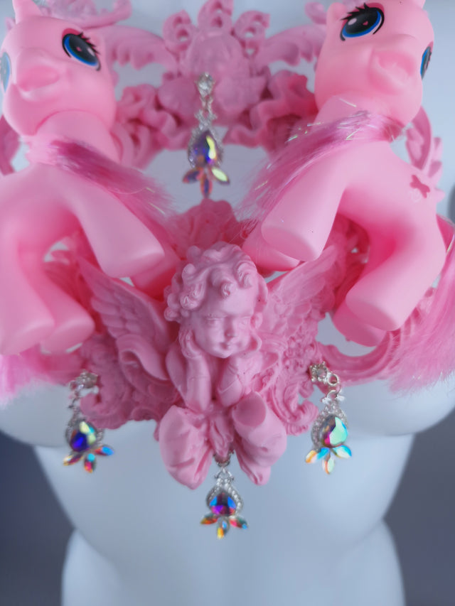 "Babylonia" Pastel Pink Pony & Filigree 666 Neckpiece