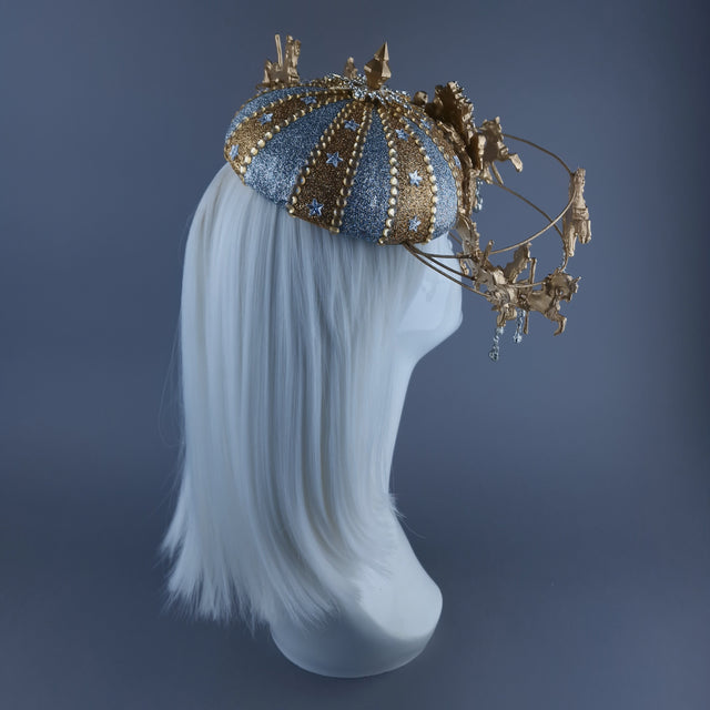 "Cirque Forever" Gold & Silver Circus Carousel Wired Veil Hat