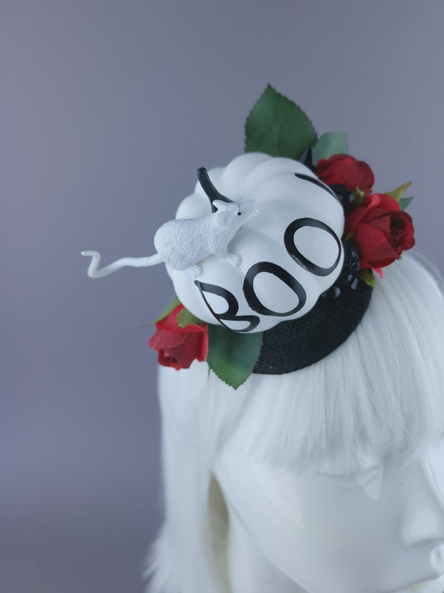 "Dreda" White Pumpkin, Ray & Roses Mini Fascinator