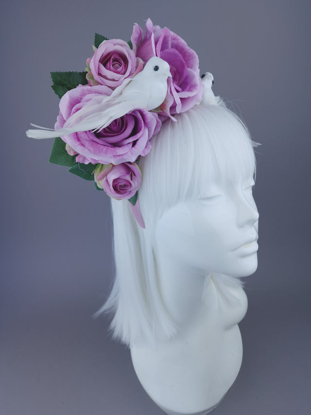 "Torrin" Pink/Purple Rose & Doves Headdress