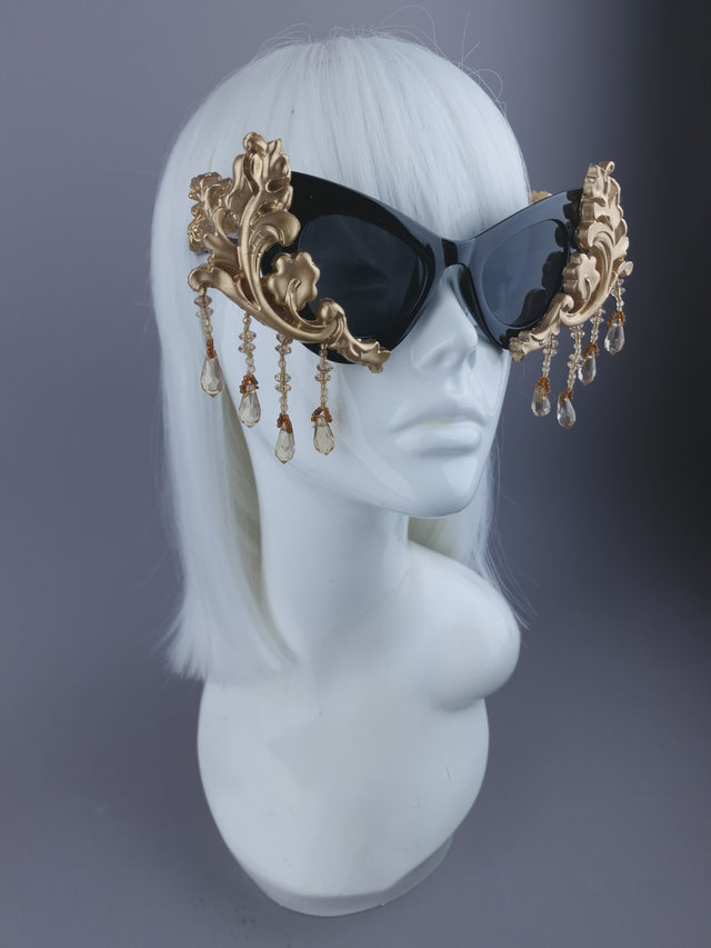 "Jezebeth" Black & Gold Filigree Sunglasses
