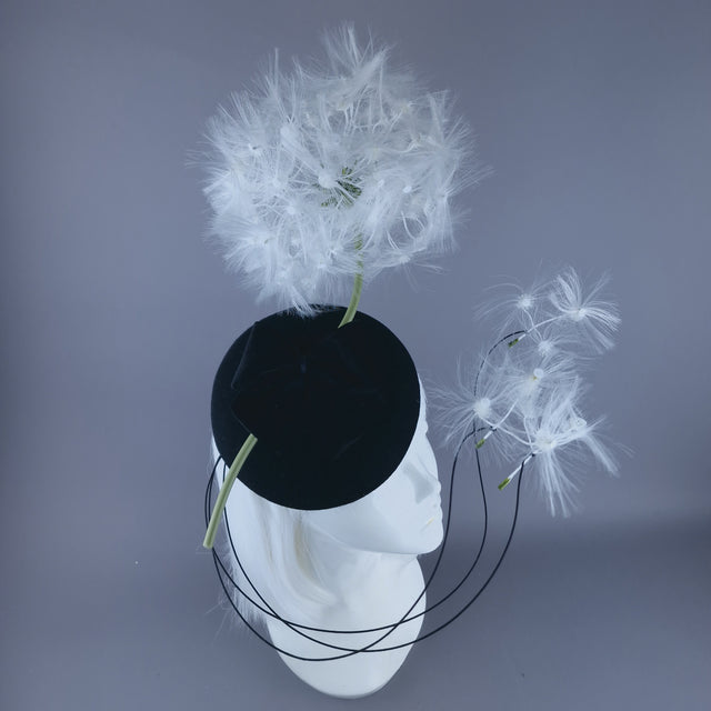 "Dandi-licious" Dandelion & Bow Black Fascinator Hat