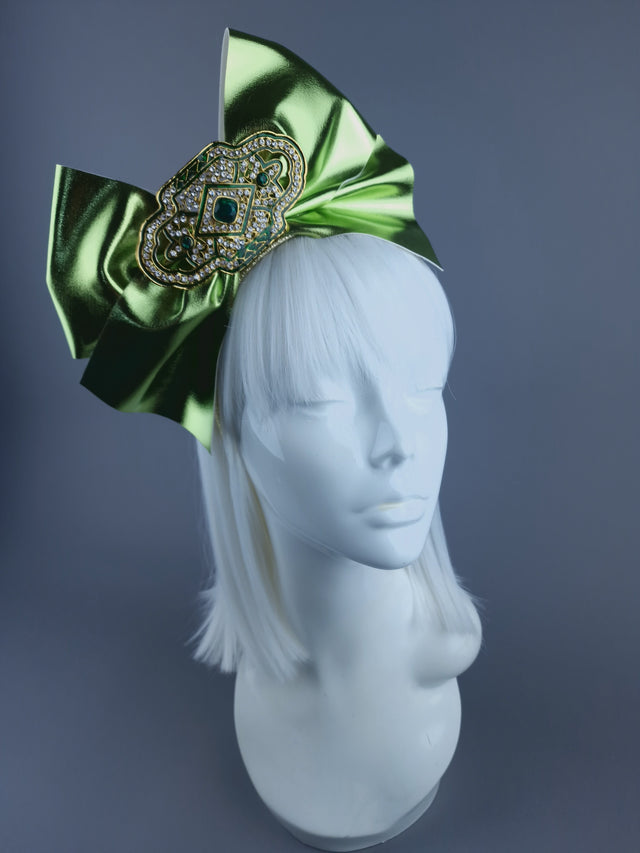 Green Metallic Bow & Jewel Xmas Headdress