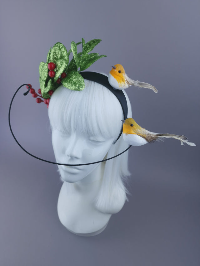 Glittered Leaves, Berries & Robins Xmas Headdress