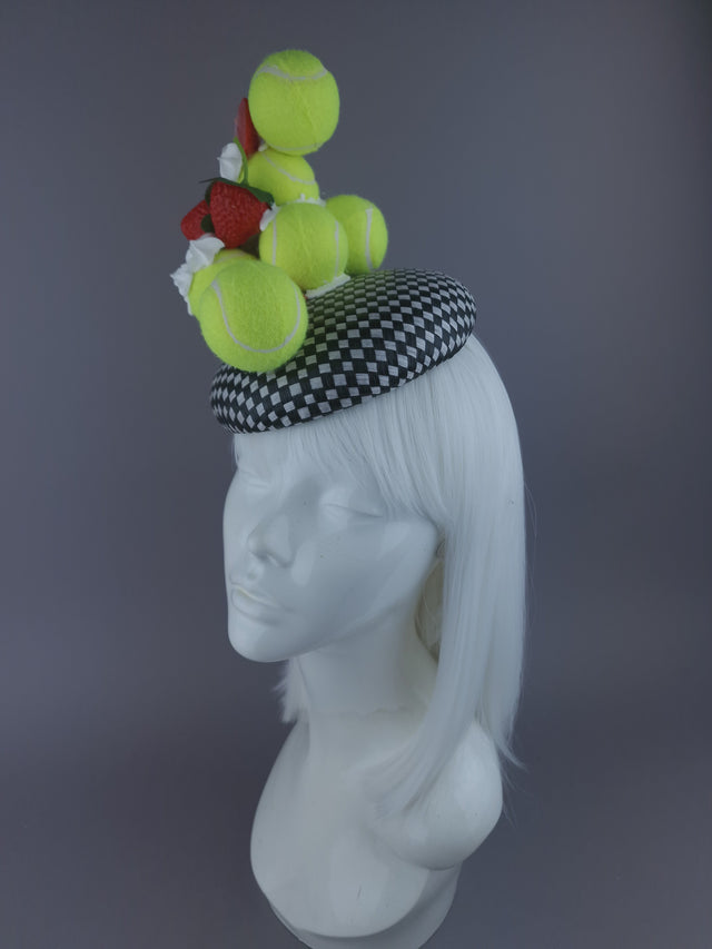 Pearls & Swine: Wimbledon Fascinator Tennis Balls Hat - Strawberries & Cream