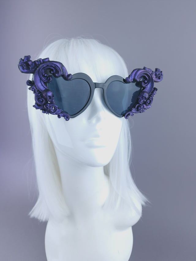 "Jupiter" Purple & Black Filigree Heart Shaped Sunglasses