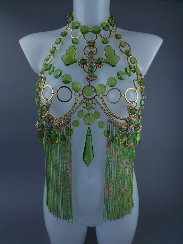 "Limelight" Green & Gold Jewel & Chain Harness