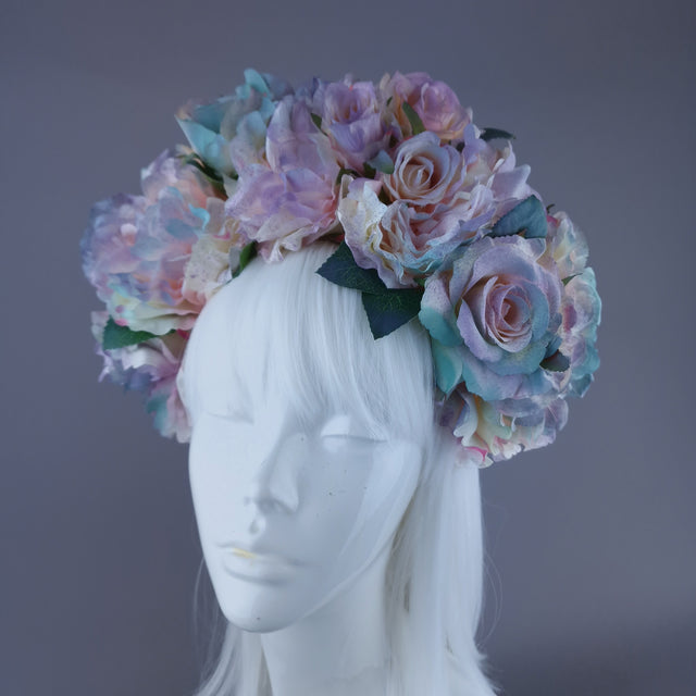 "Bonnie" Pastel Rose & Flower Headdress & Neckpiece