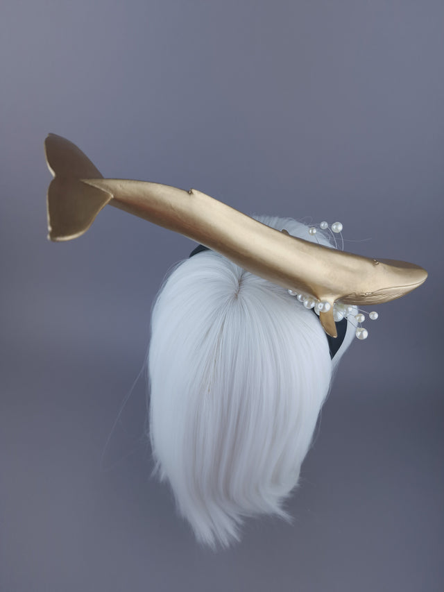 "Whale of a Time" Gold Whale & Pearl Headpiece