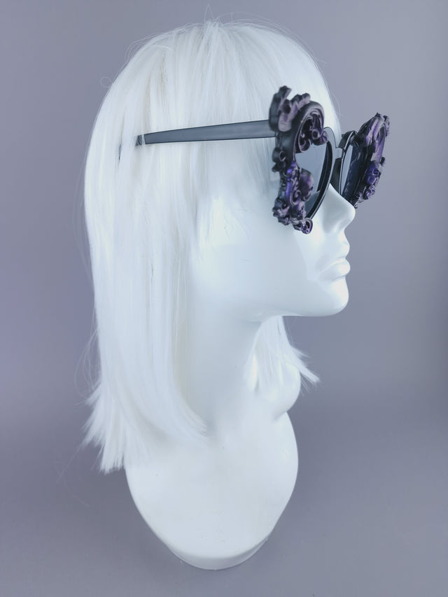 "Jupiter" Purple & Black Filigree Heart Shaped Sunglasses
