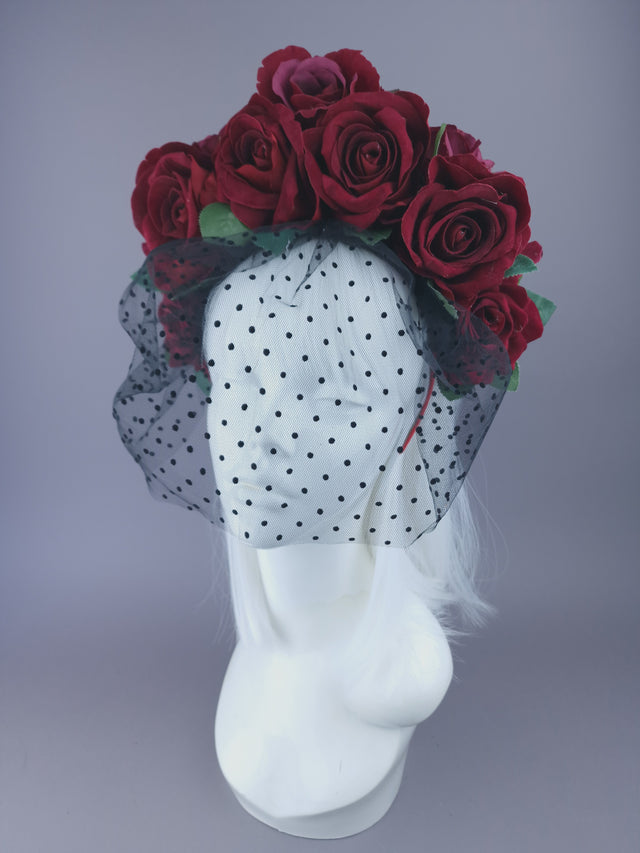 "Illusion" Red Rose & Veil Flower Headdress
