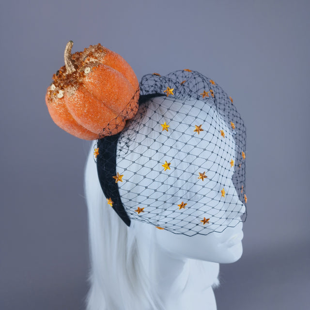 "All Hallows" Orange Pumpkin & Star Veil Headdress