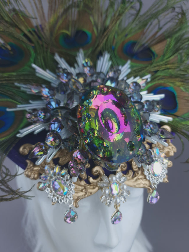 Pearls & Swine: Jewel & Peacock Feather Fascinator Hat "Nile"