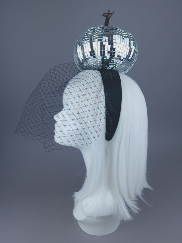 Pearls & Swine: Mirror Ball Pumpkin Veil Headdress "Last Dance"