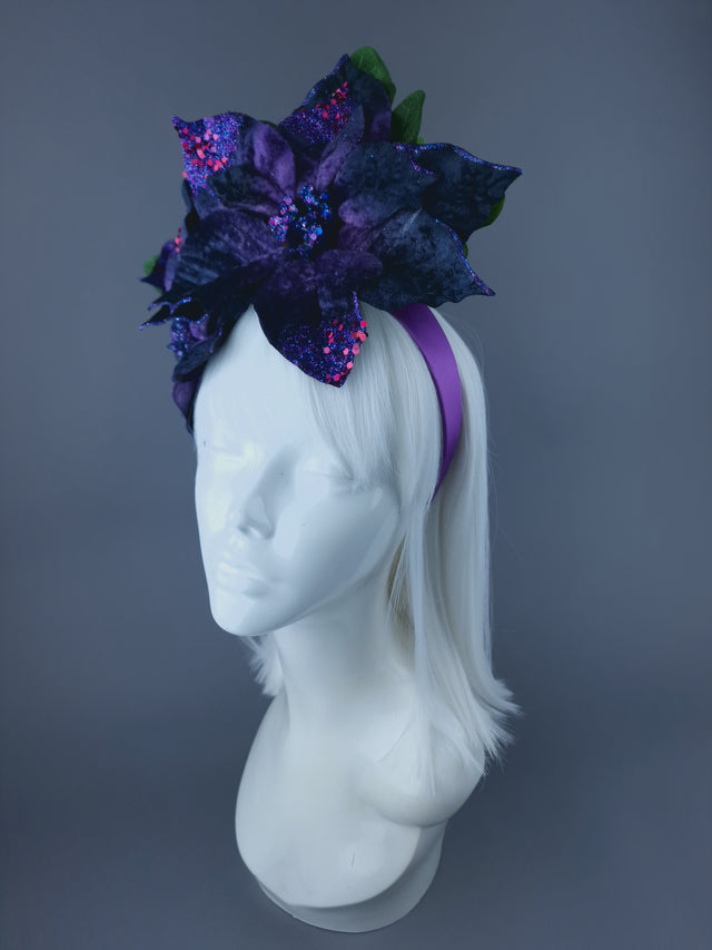 Purple Velvet Poinsettia Xmas Headdress