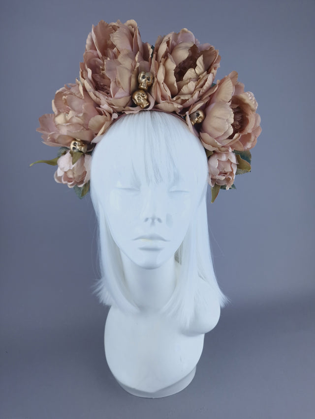 "Sunset" Dusky Pink/Gold Rose Flower Headdress & Skulls