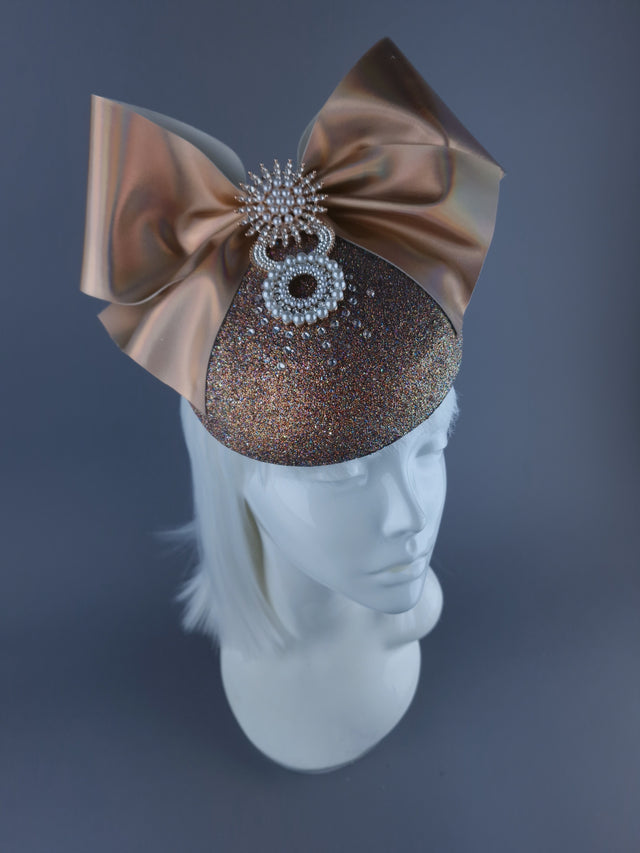 "Nova Godina" Iridescent Gold Jewel Bow Fascinator Hat