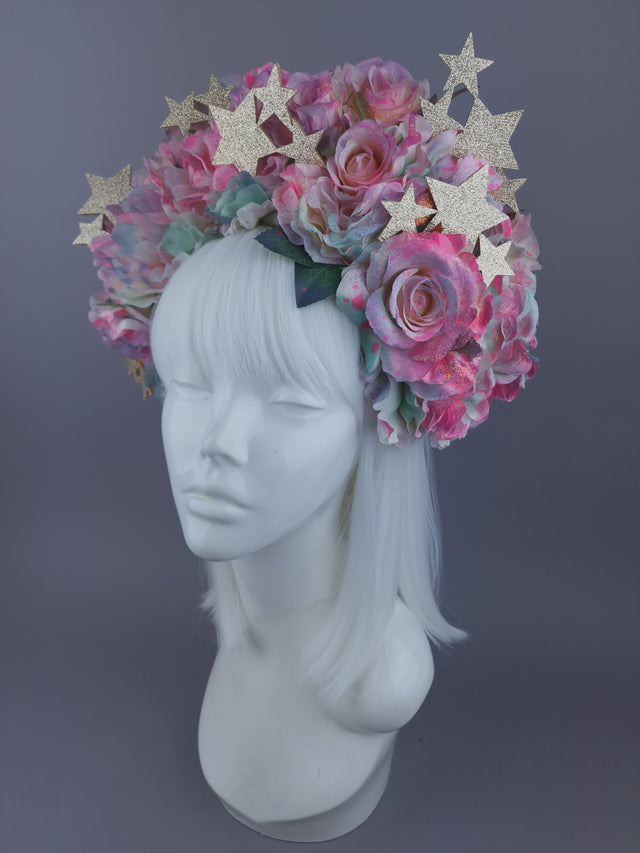 "Heavenly" Pastel Flower & Gold stars Headdress & Neckpiece