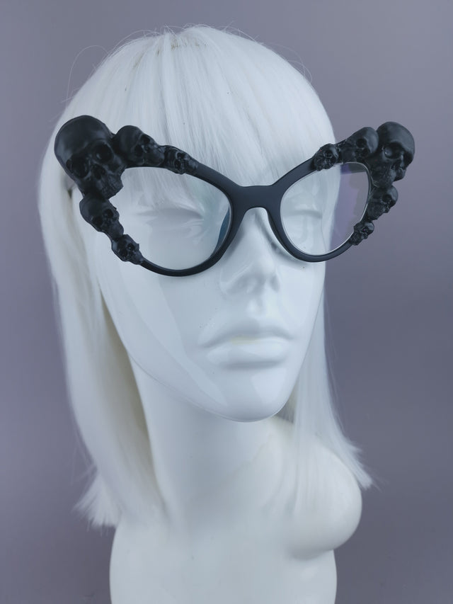 Pearls & Swine: Black Skull Cateye Sunglasses with Clear or Prescription Lenses